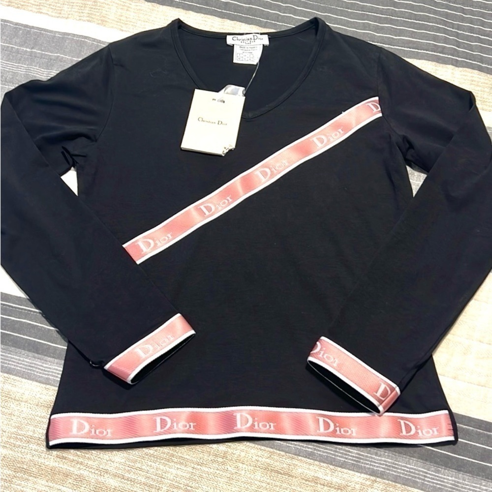 NWT,Christian Dior,Authentic Logo-Ribbon Athleisure Stretch-Knit Top Size 42 - Picture 12 of 12